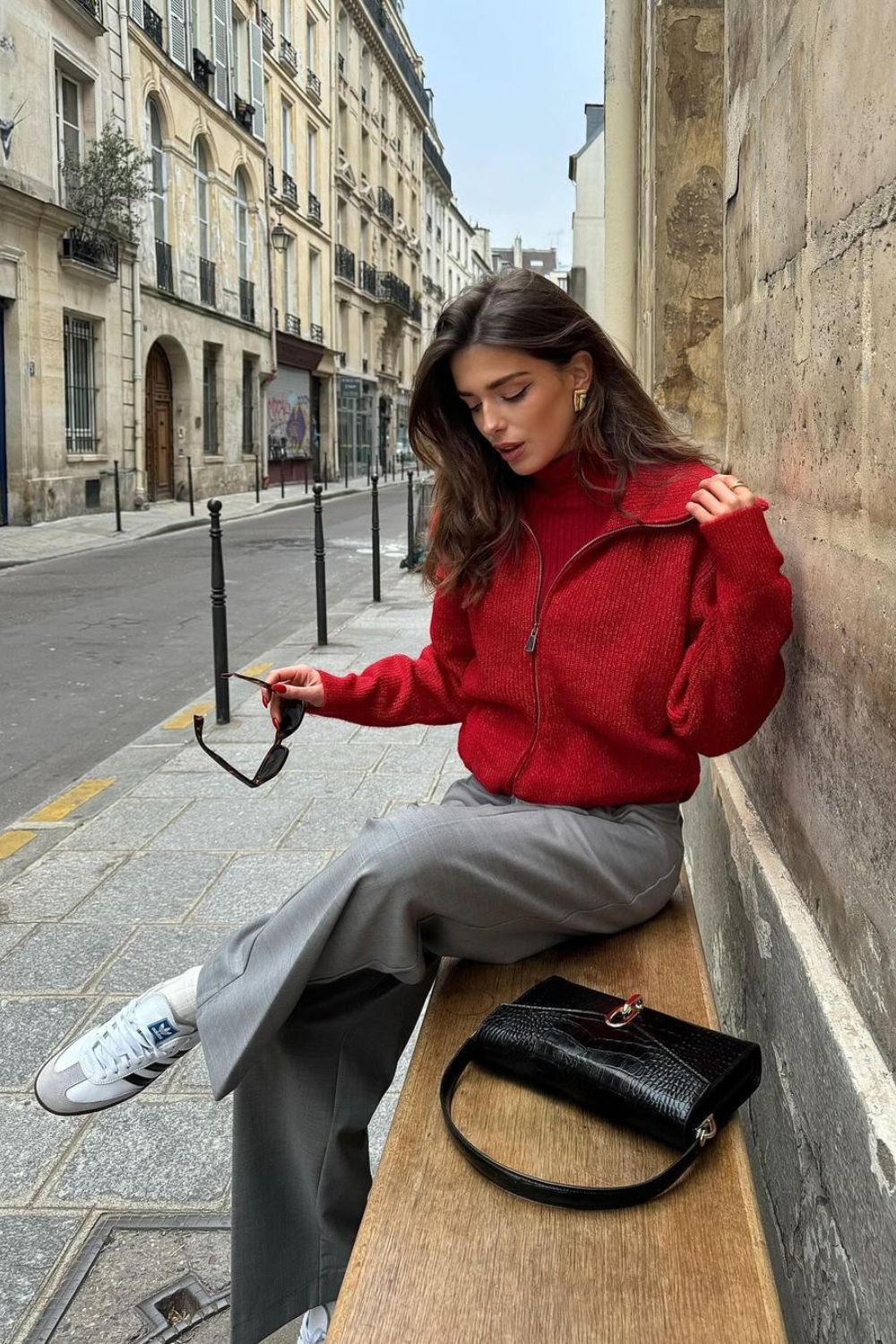 Red Sweater & Gray Trousers