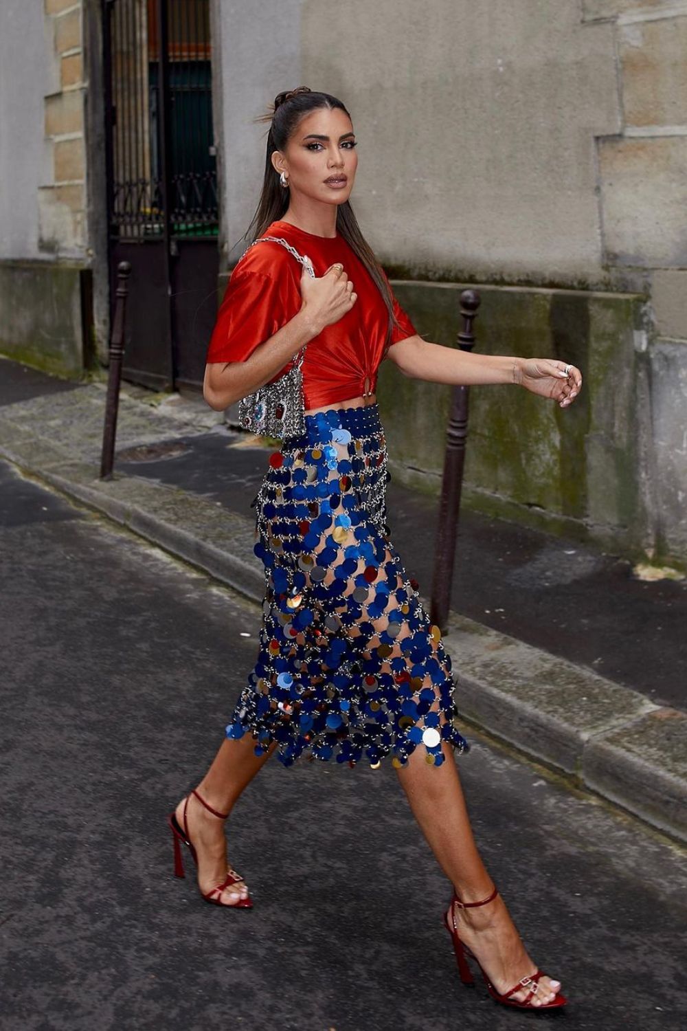 Red Top & Blue Sequin Skirt