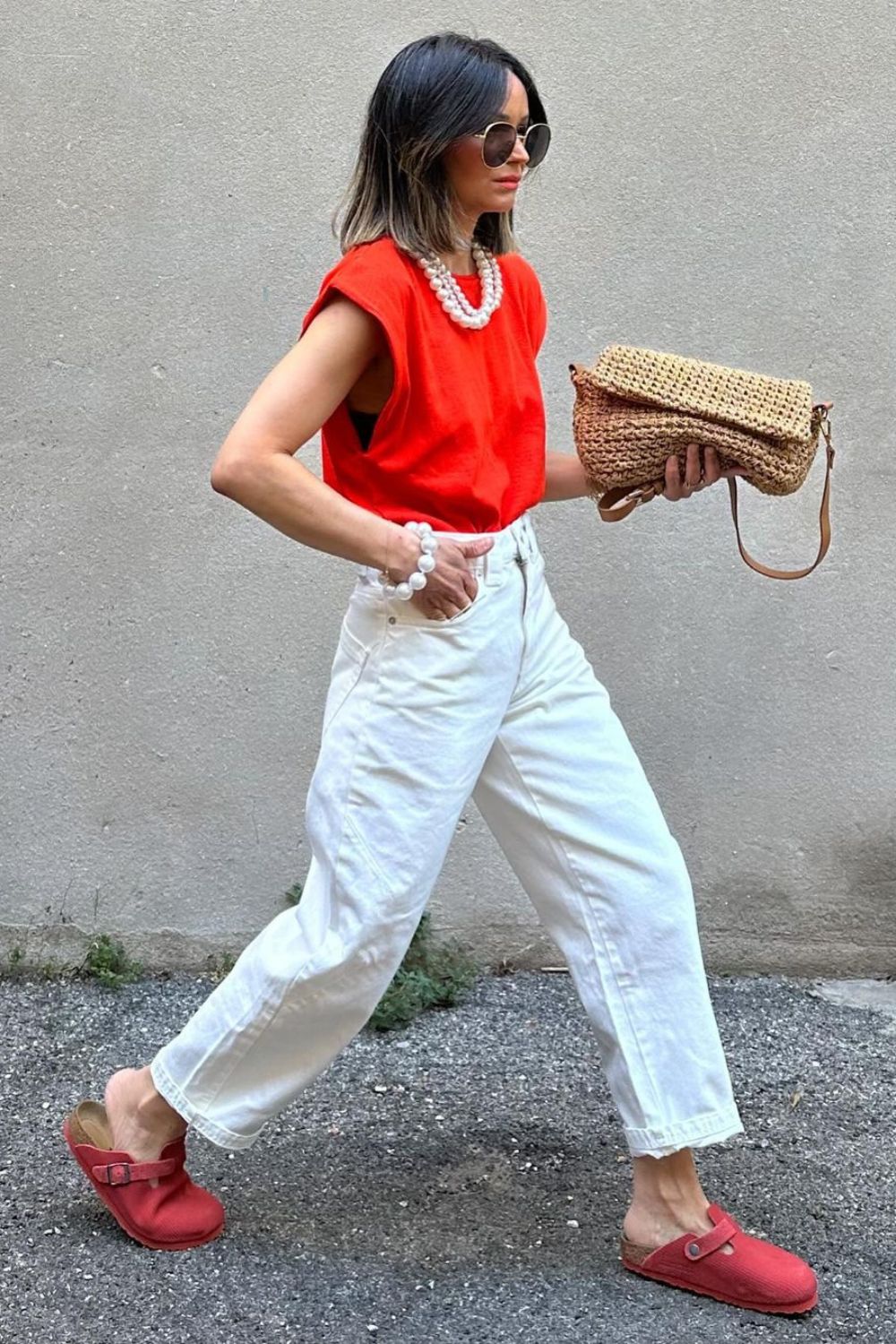 Red Top & White Jeans