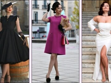 a collage of three retro glam dresses