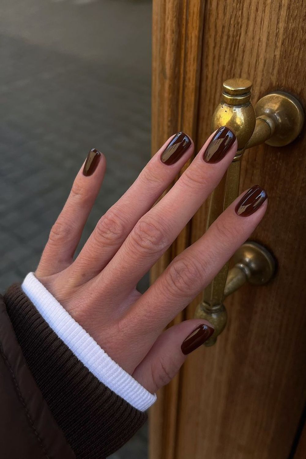 Solid dark brown nails