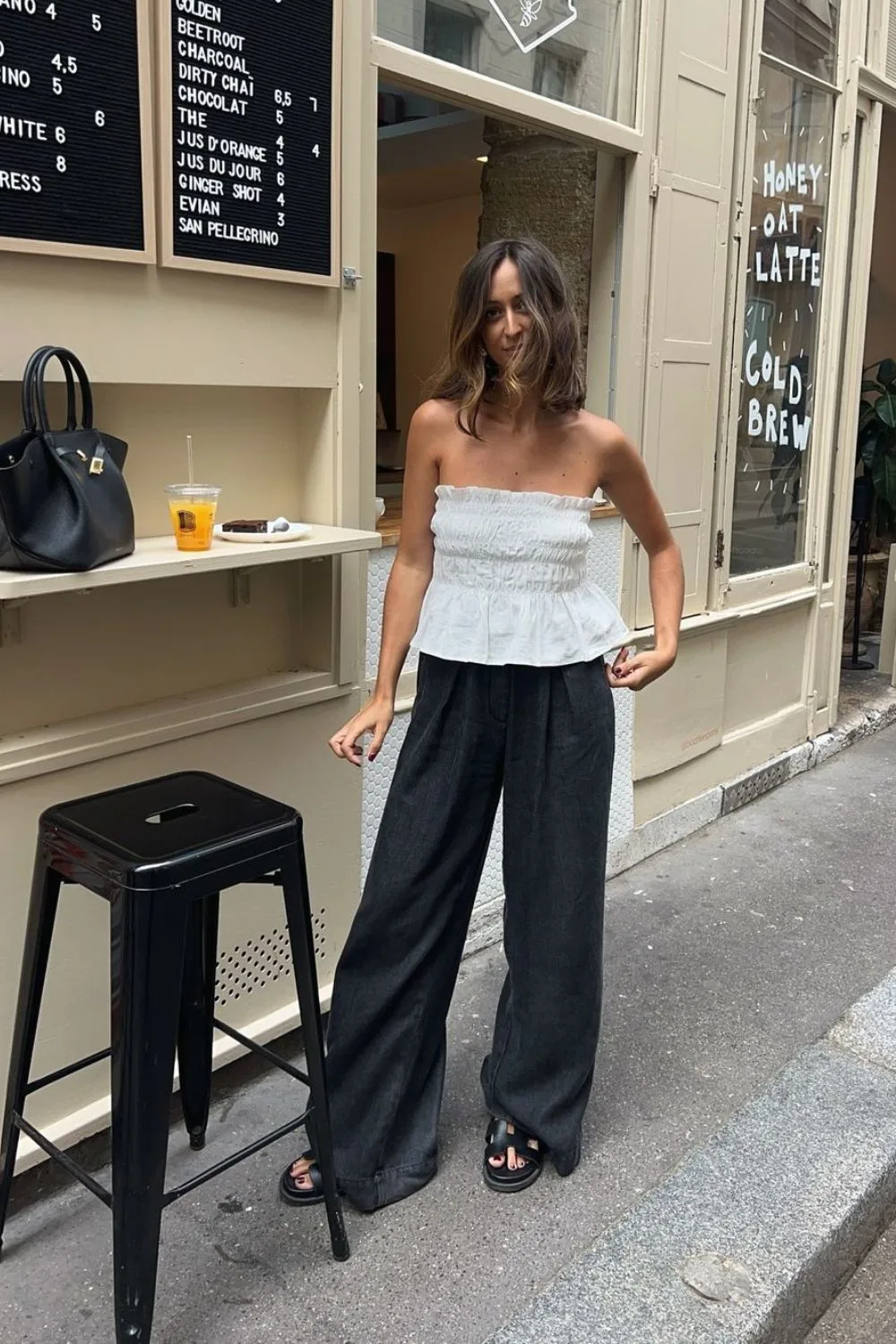 Strapless Top with Wide-leg Pants