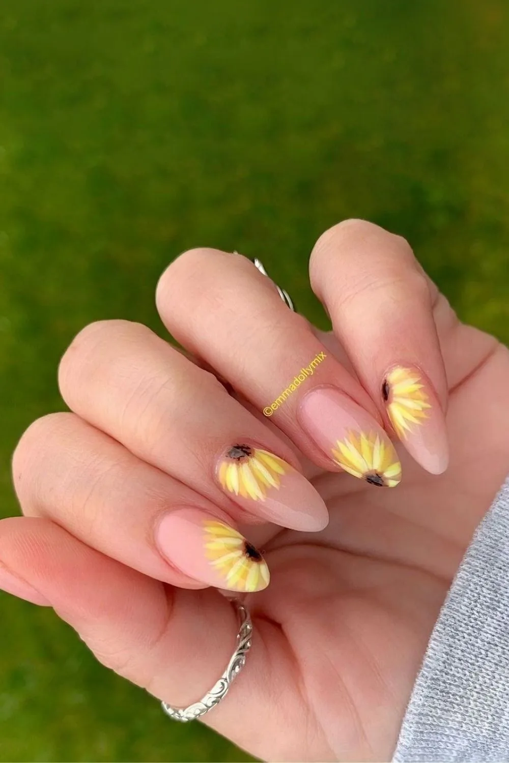 Sunflowers on a sheer nail base