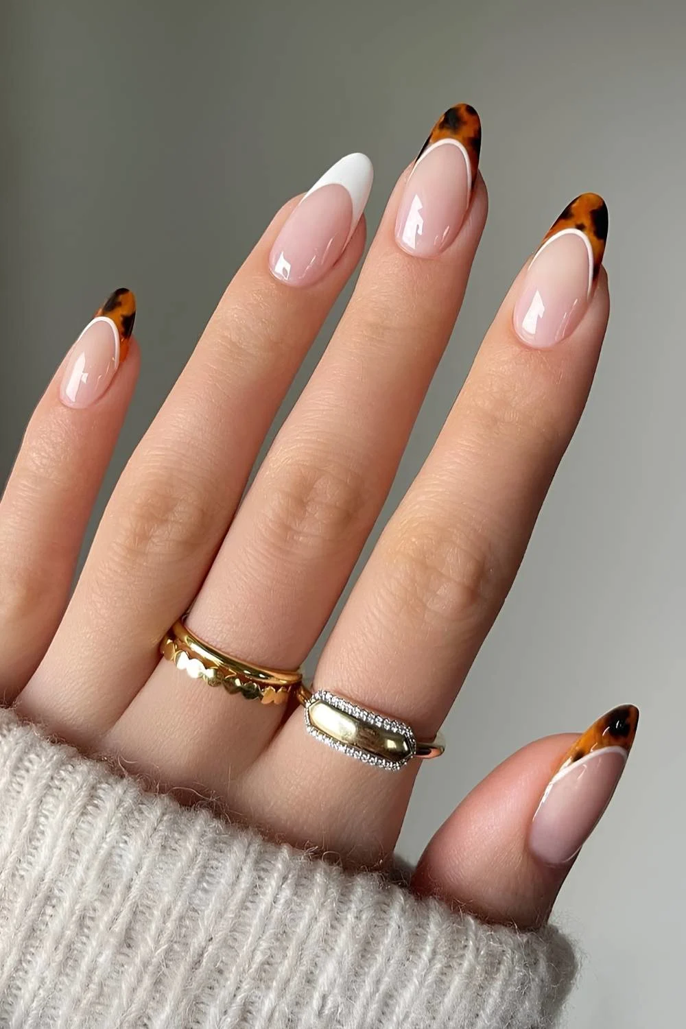 Tortoise shell and white French manicure