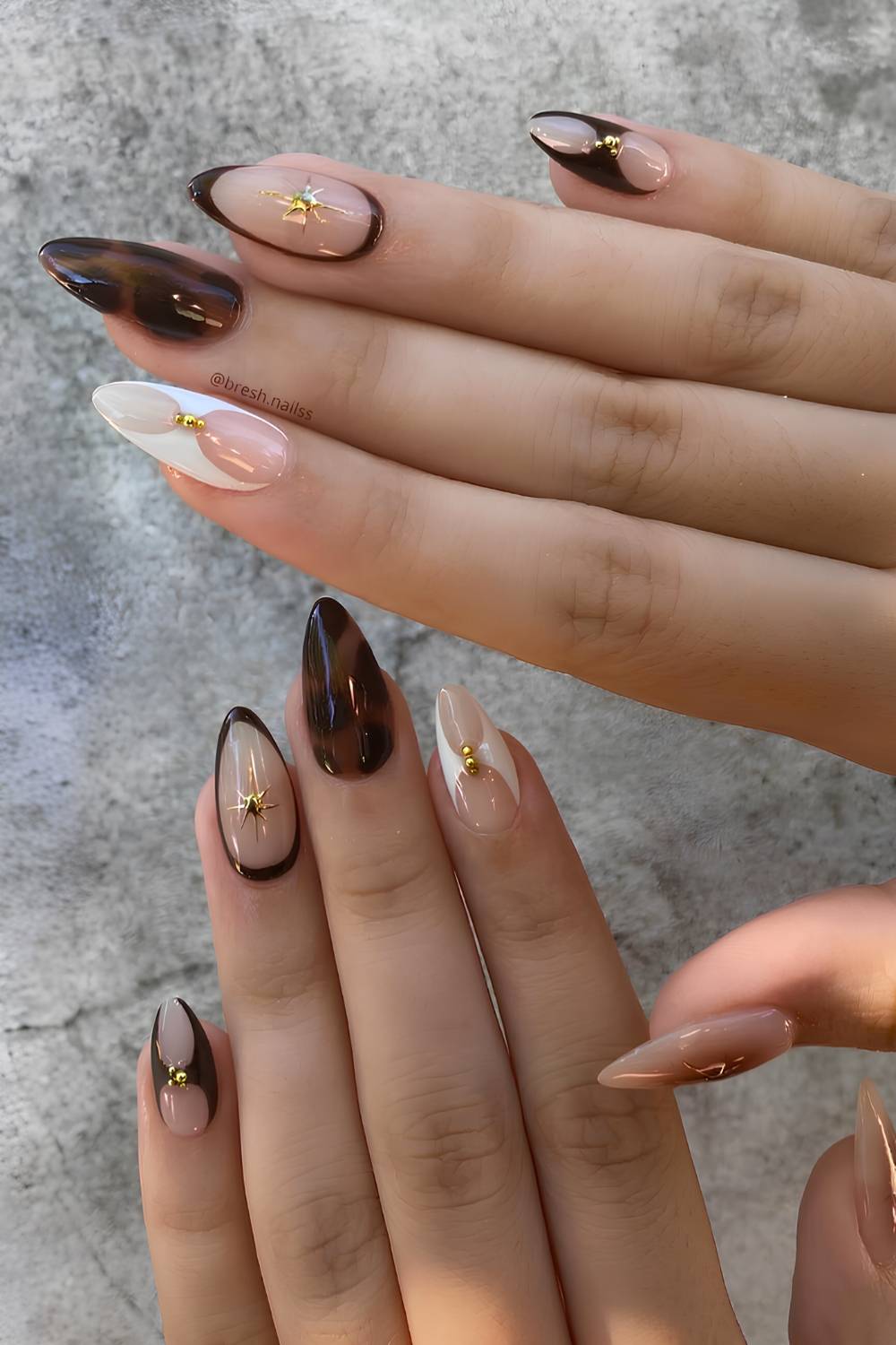 Tortoise shell nails with with white accents