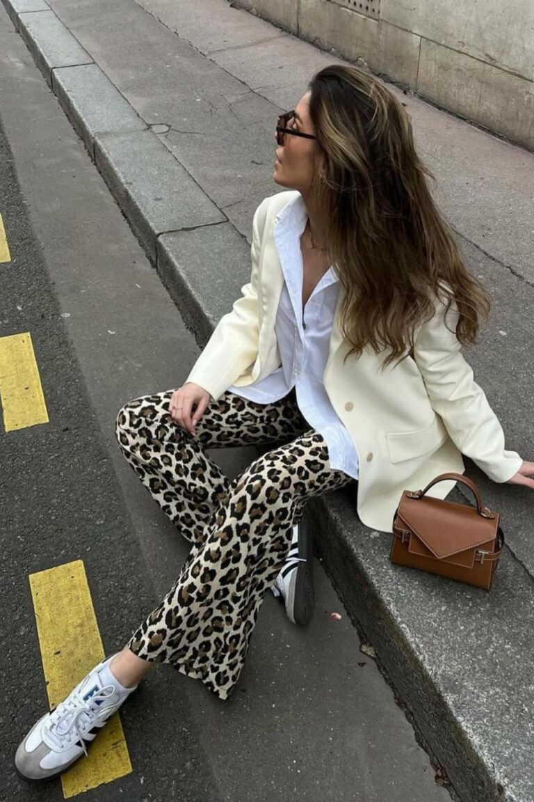 Beige Leopard Print Casual Tee and Pants 2pcs Outfit