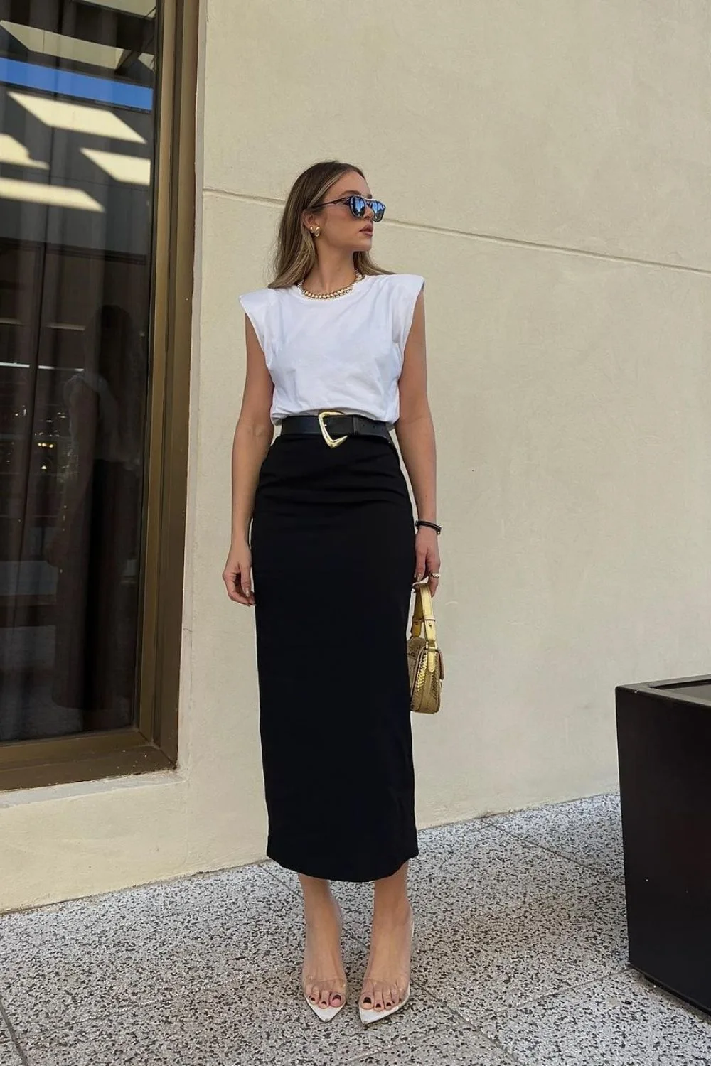 White Tee & Black Skirt