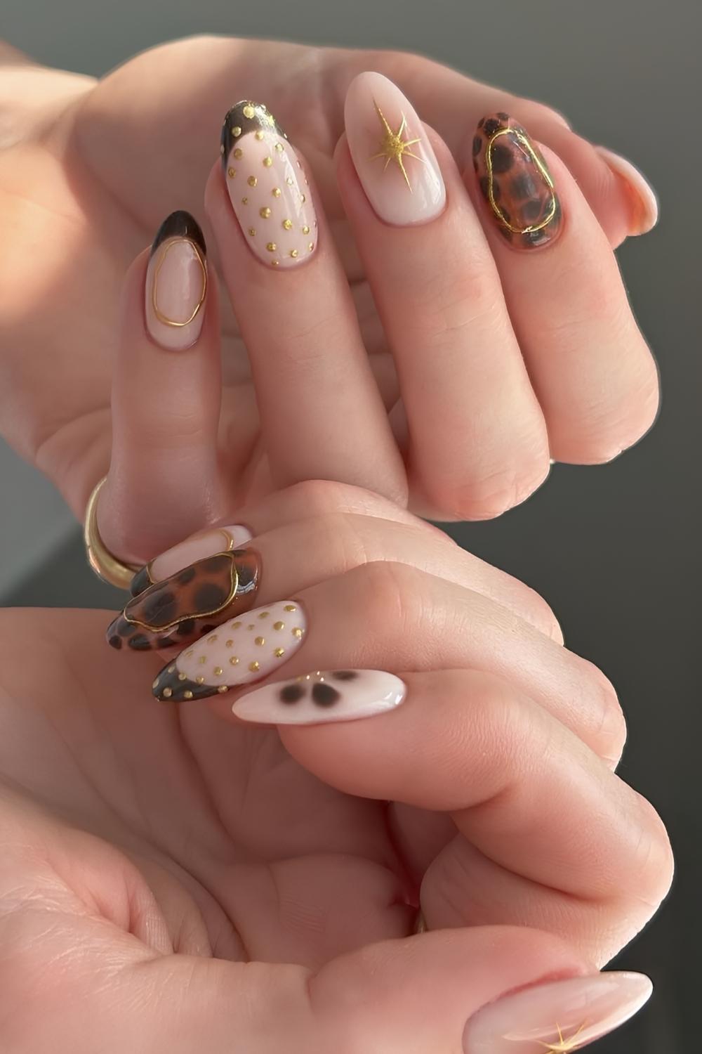 White and brown mix and match mani