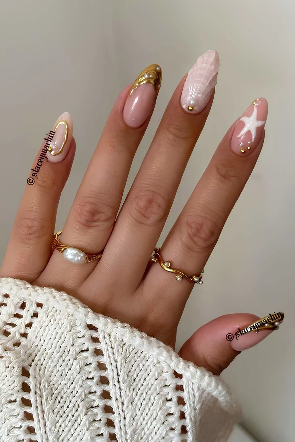White and gold beach inspired manicure
