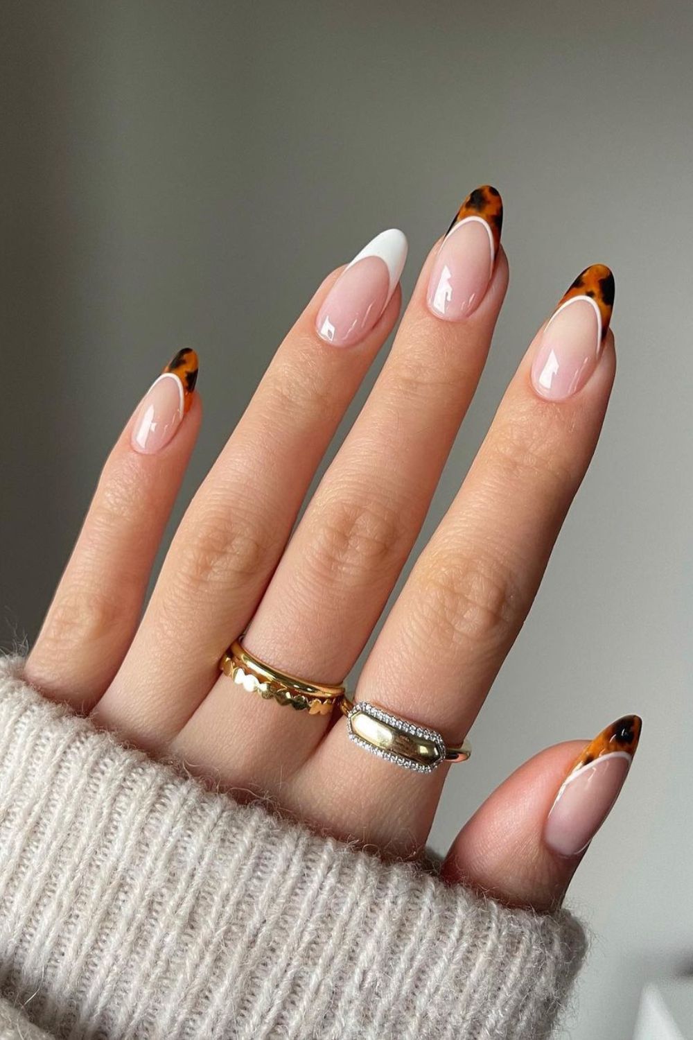 White and tortoise french tip nails