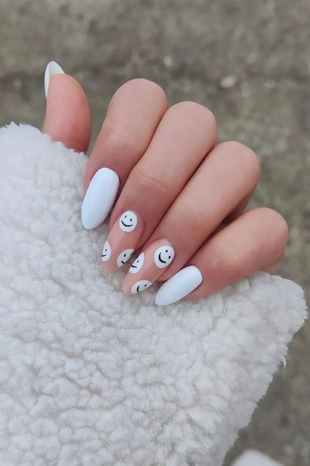 White smiley nails