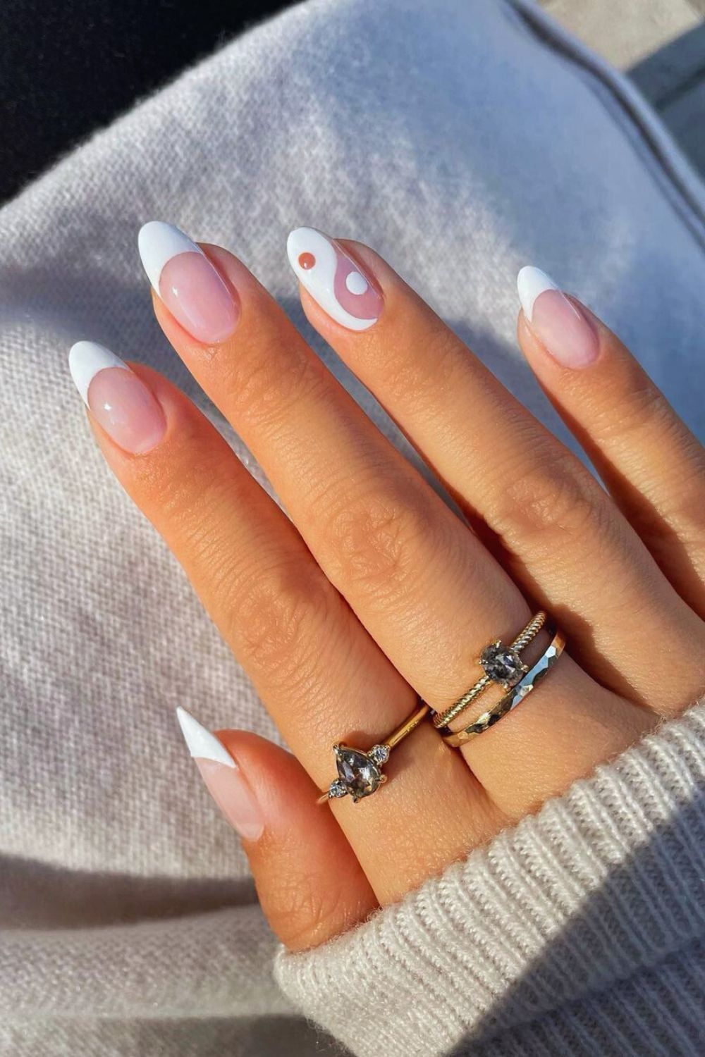 White yin yang nails