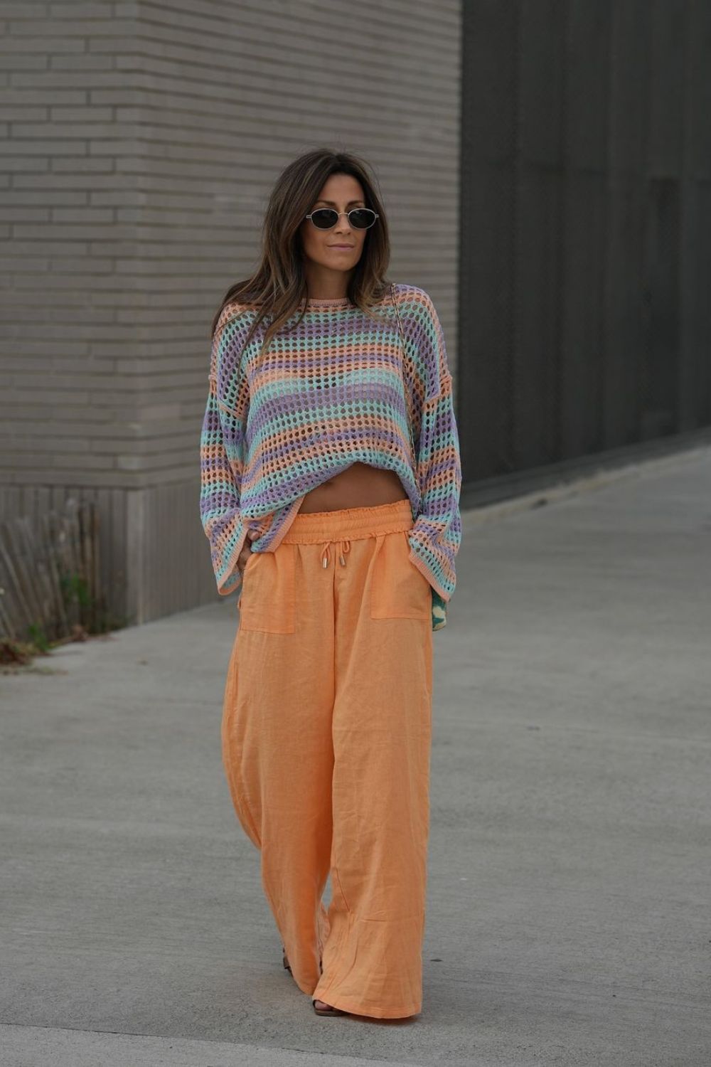 crochet shirt and linen pants