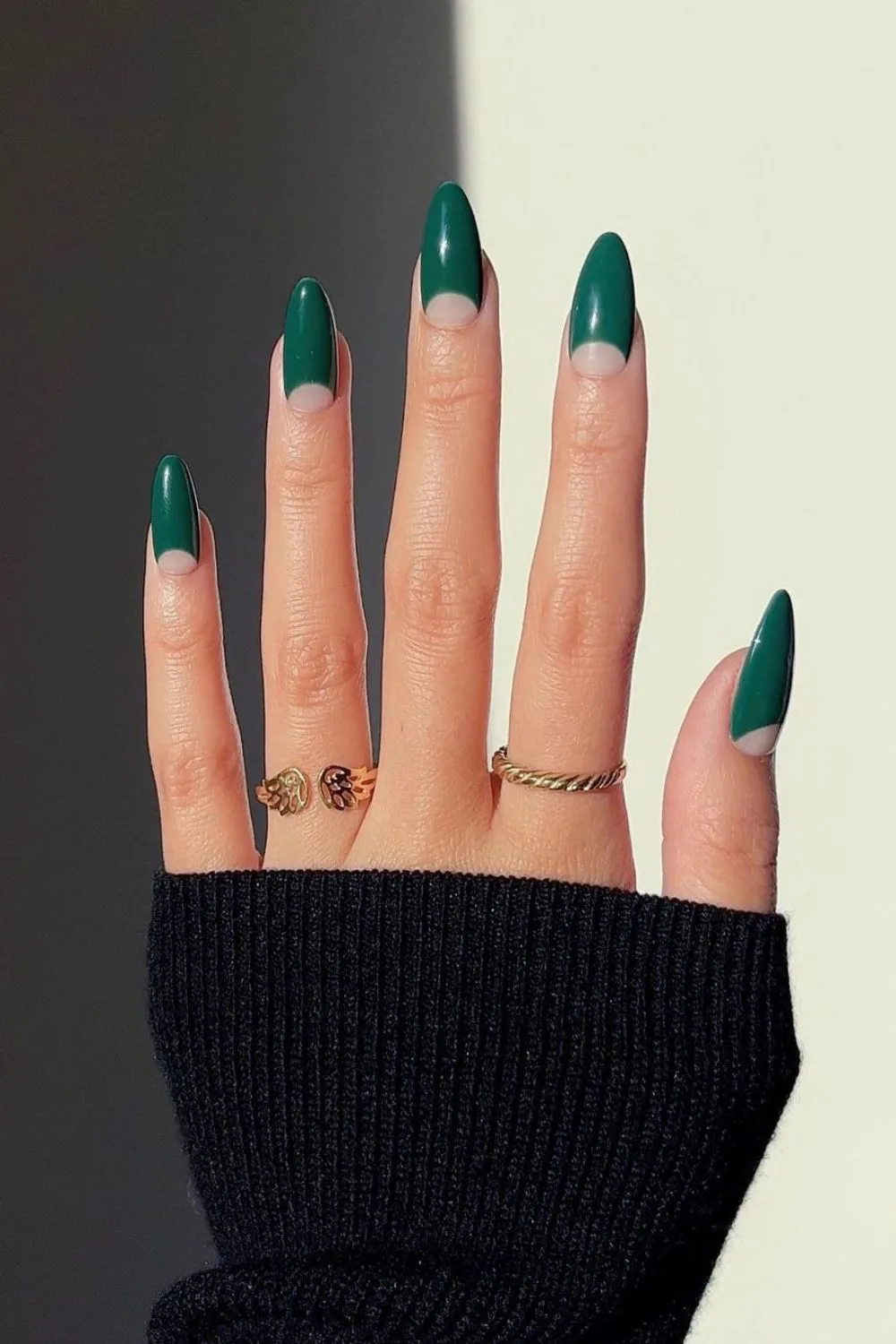 dark green half-moon nails