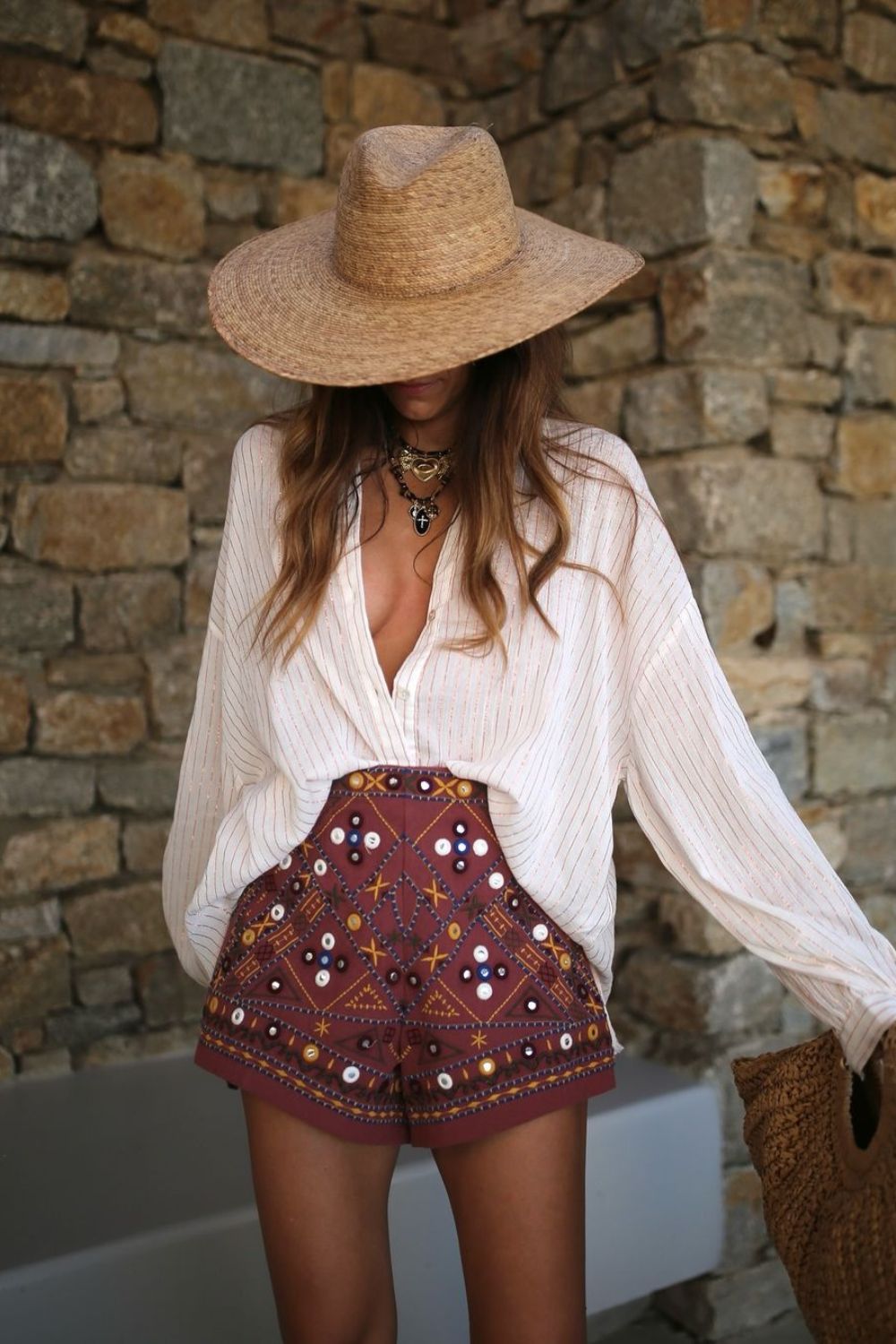 embroidered shorts and shirt