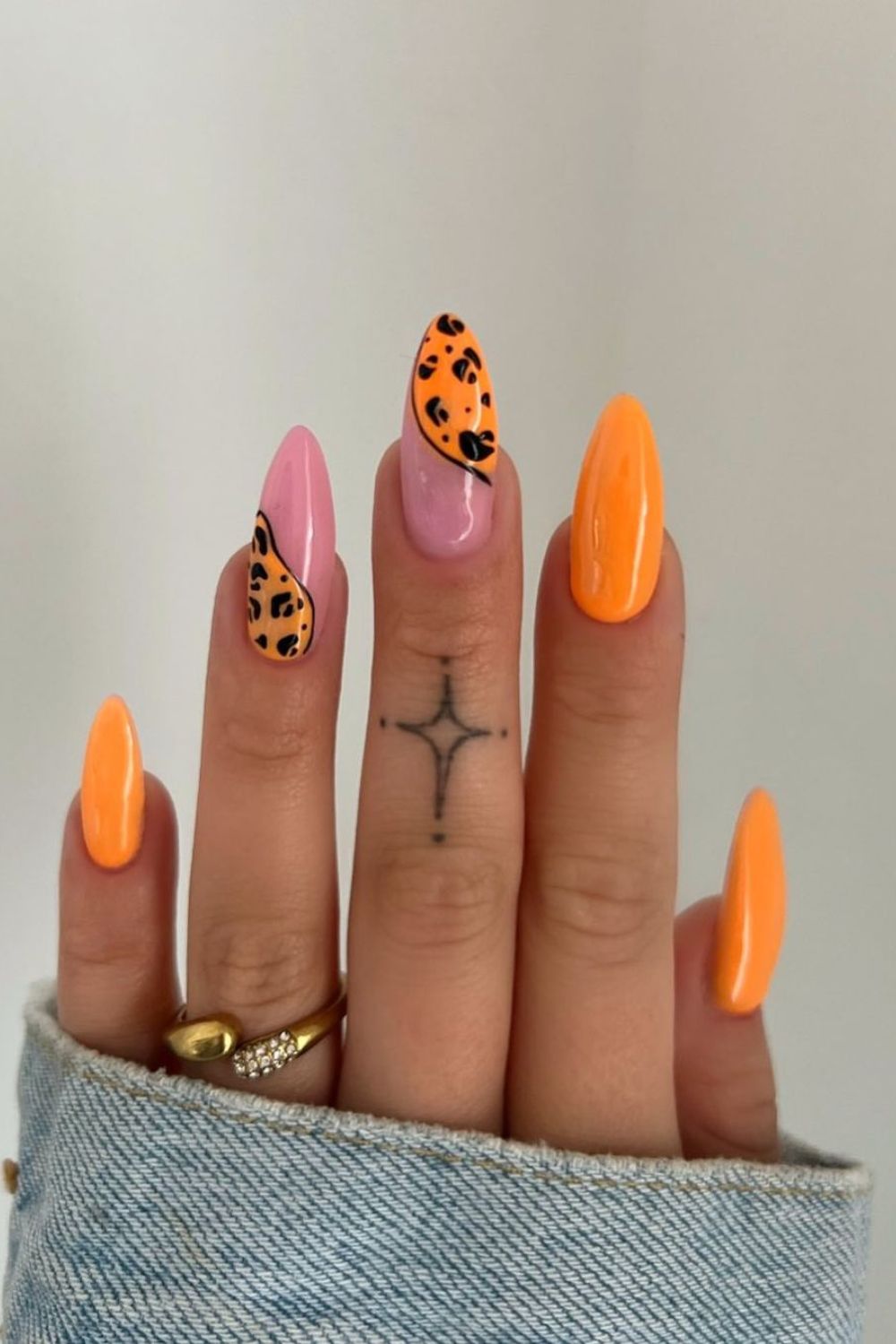 instant orange and pink with leopard accents.