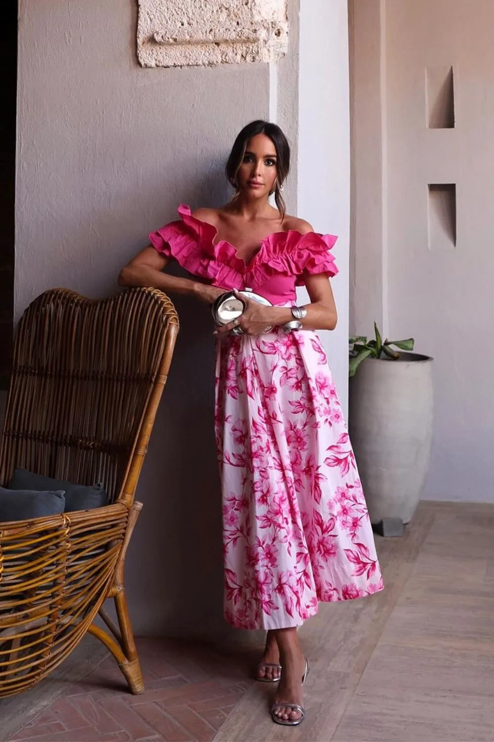 Ruffled top and floral skirt