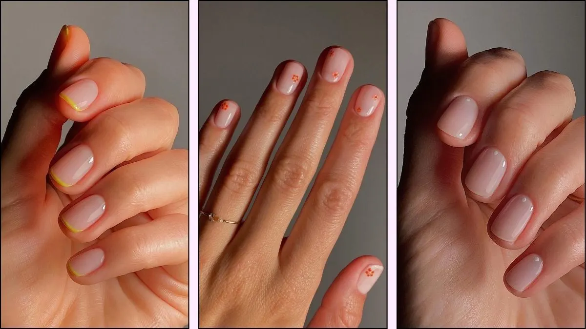 a collage of three minimalist nail pictures