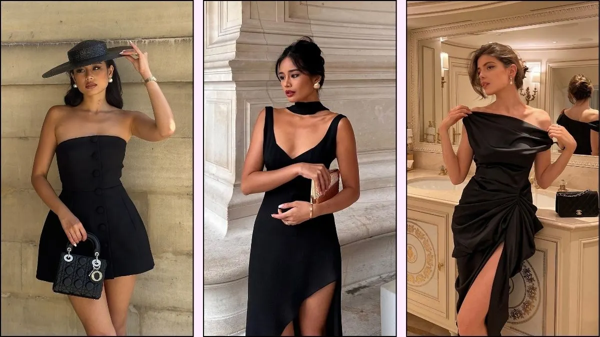 a collage oof three classy black dresses