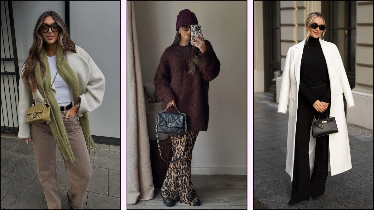 a collage of three fall outfits