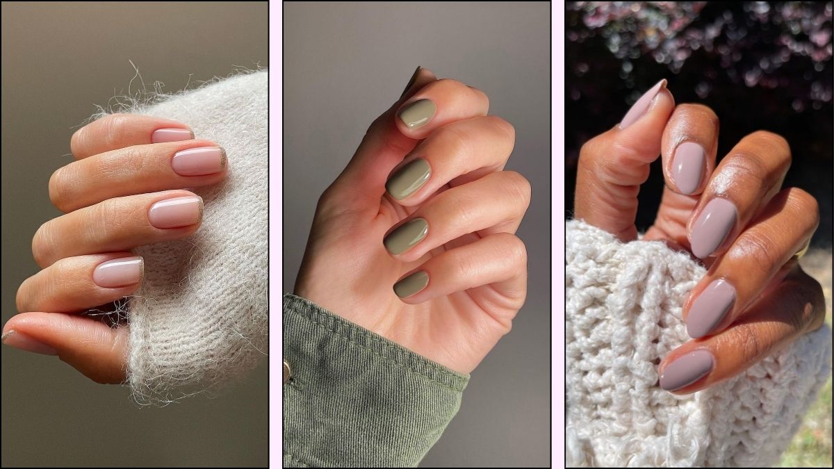 a collage of three neutral fall nail picture