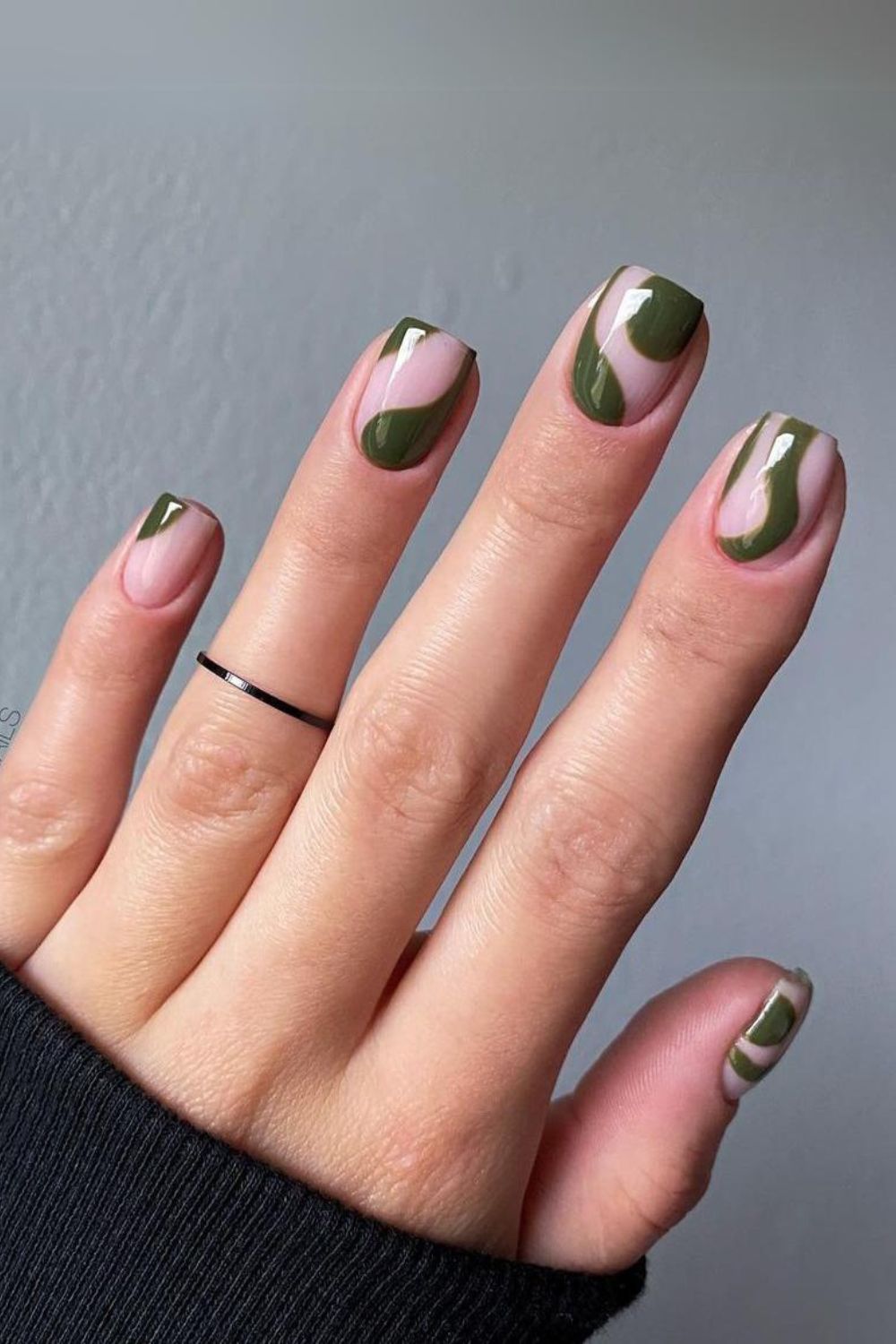 Abstract deep olive nails