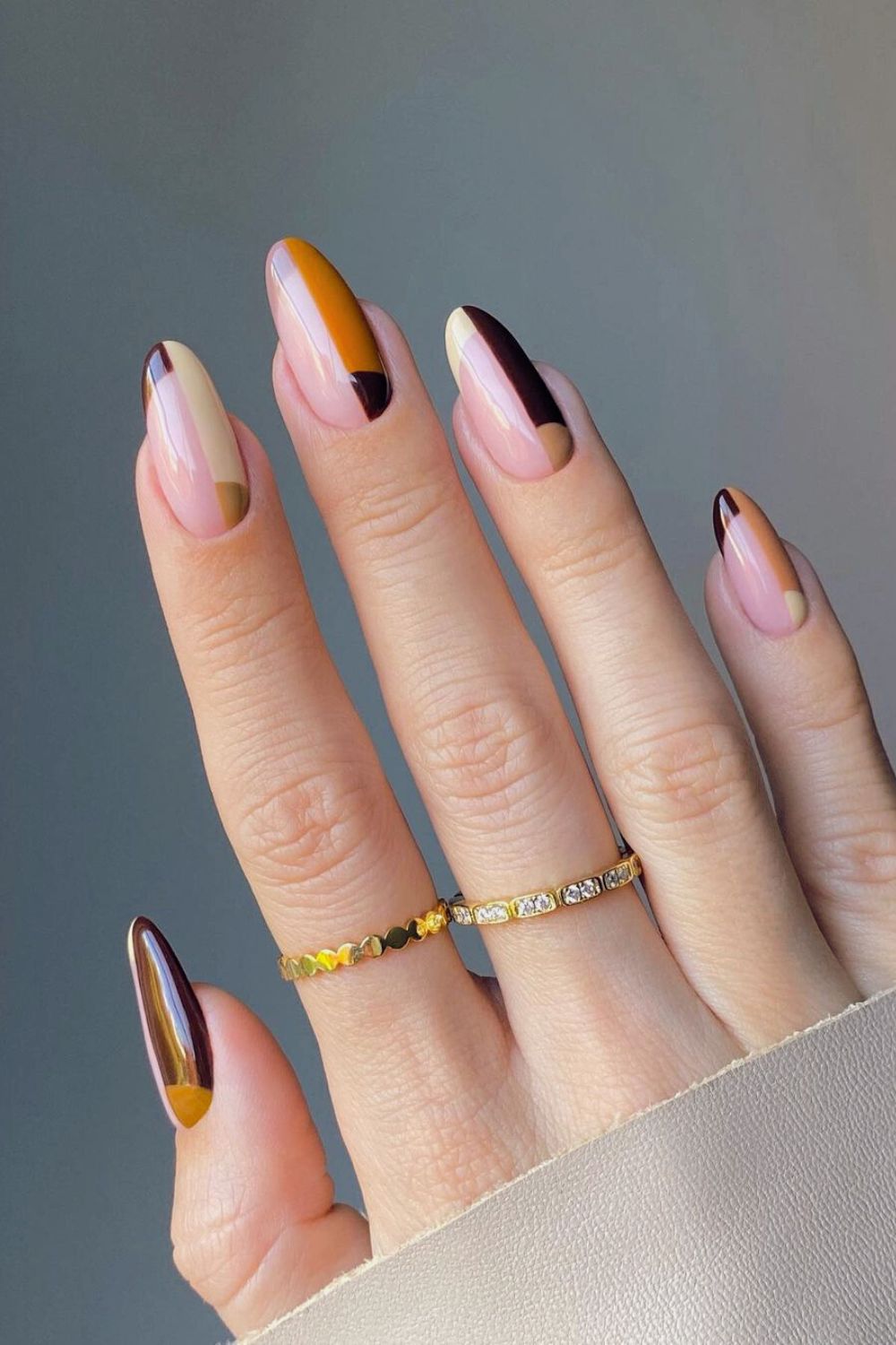 Autumnal half-moon french tip nails