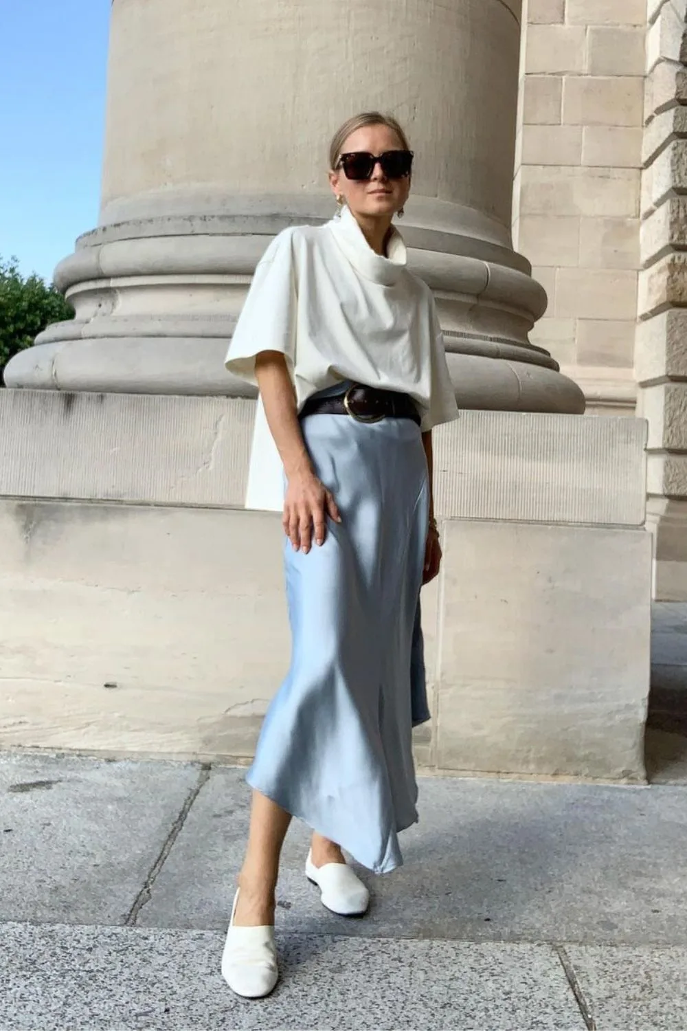 Belted Top & Blue Skirt