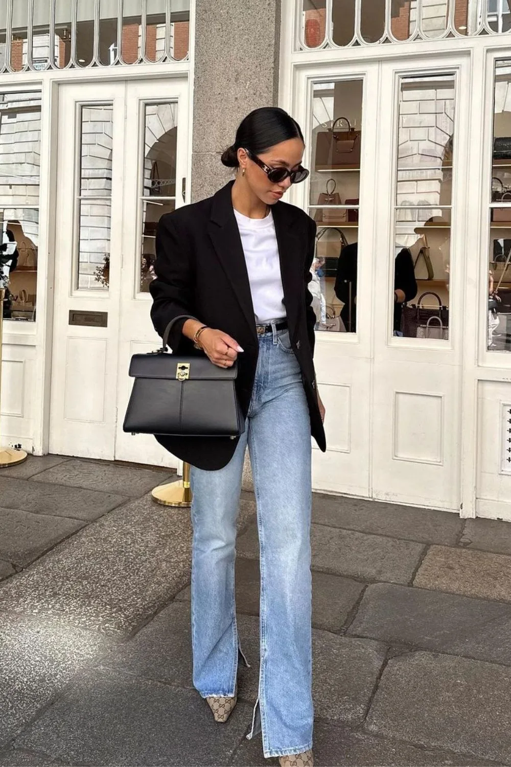 Black Blazer & Light-Wash Jeans