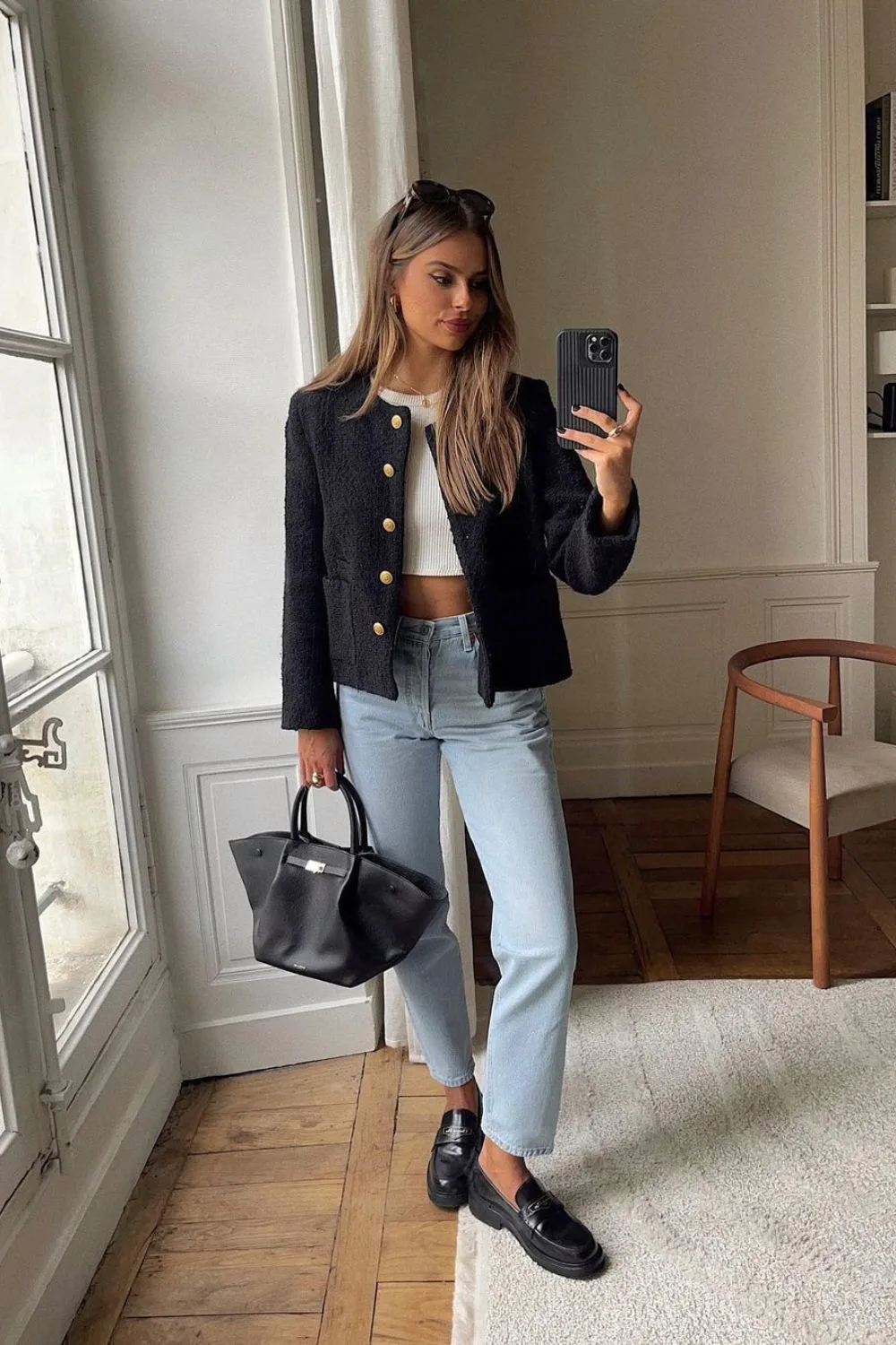 Black Jacket with Cropped Jeans