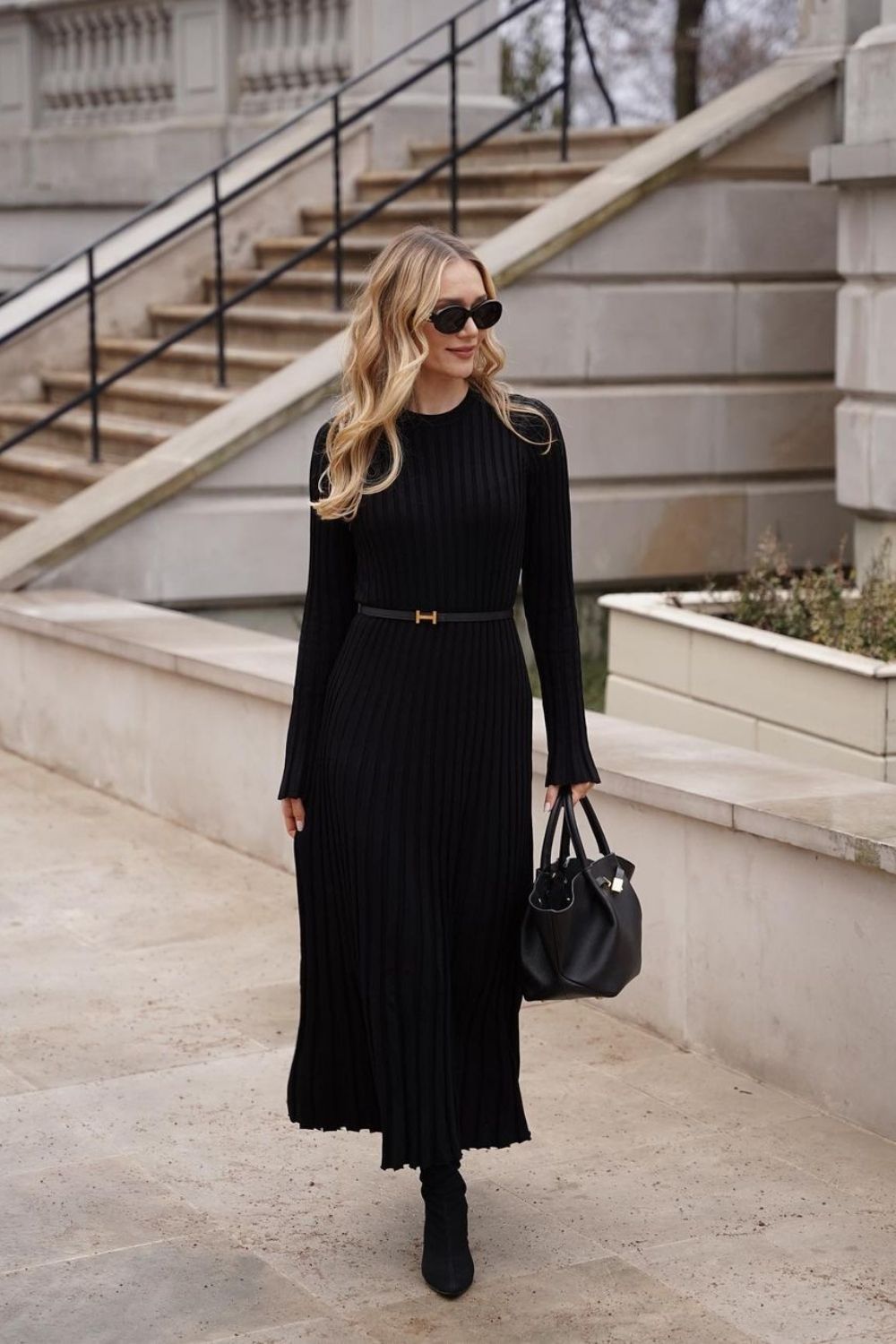 Black Knit Dress & Ankle Boots