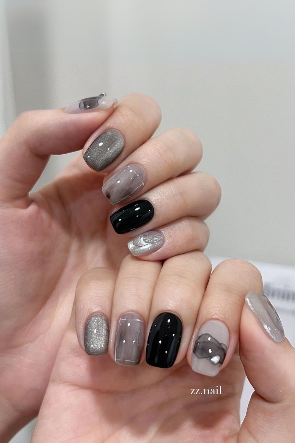 Black and gray mix and match mani