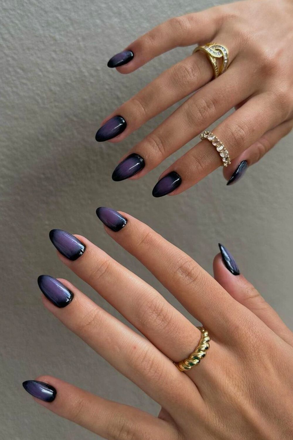 Black and purple aura-effect nails