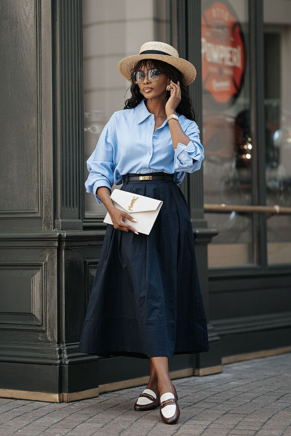 Blue Shirt & Navy Skirt