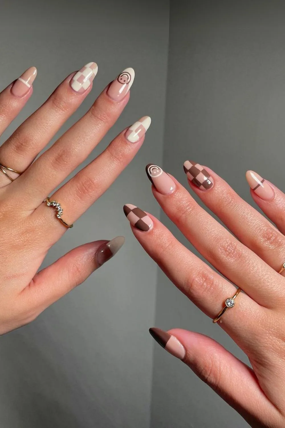 Borwn and white mix and match nails