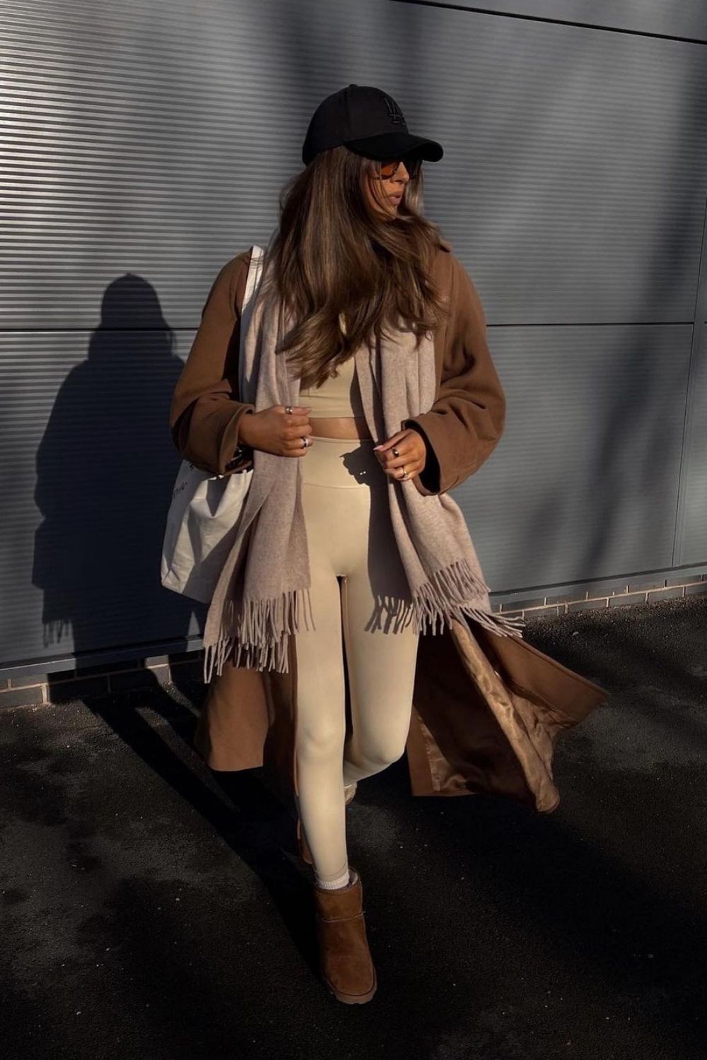 Brown Coat & Beige Leggings