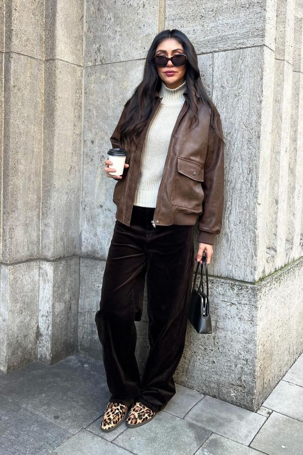 Brown Jacket & Wide-Leg Pants