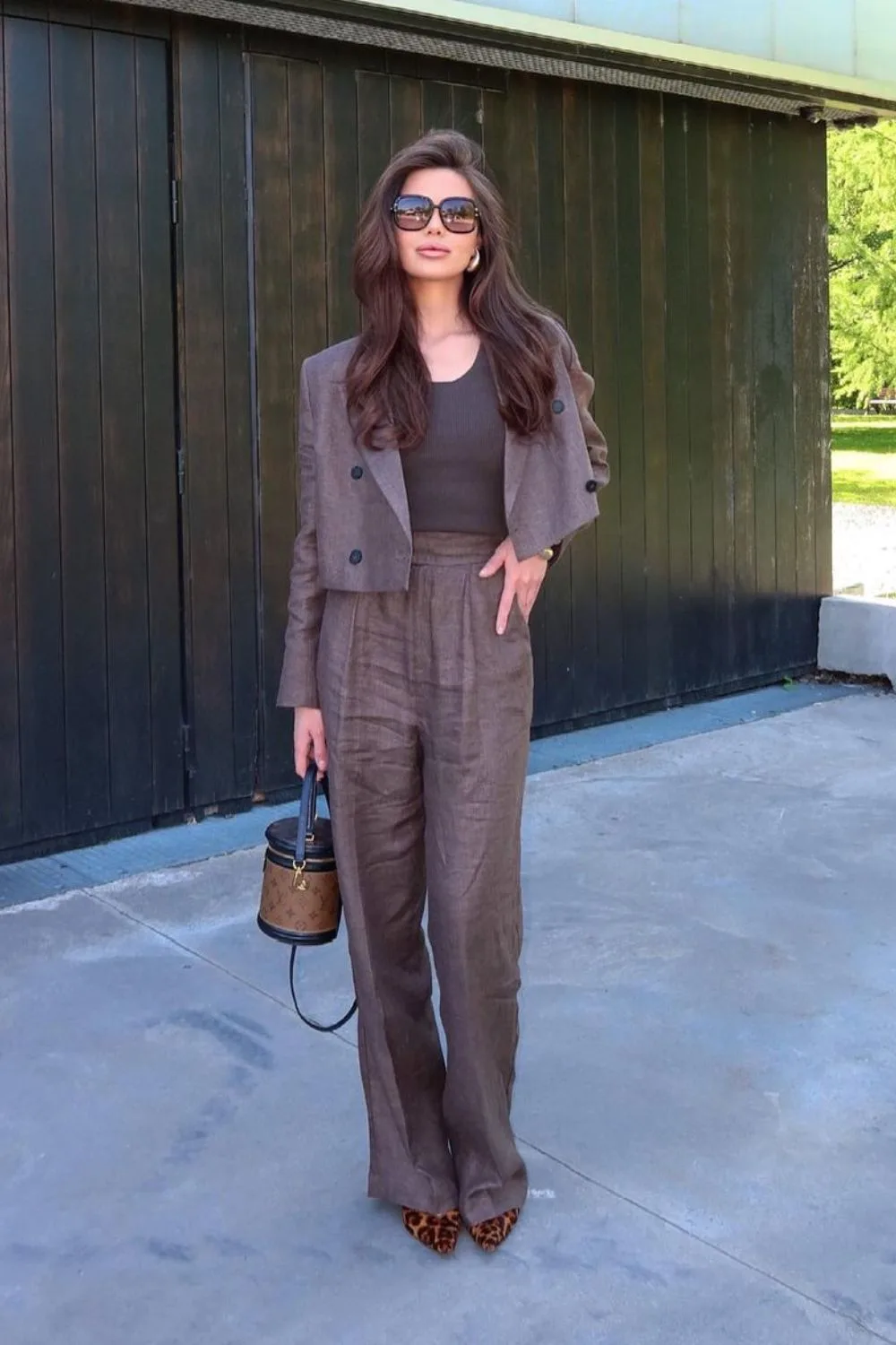 Brown Suit & Leopard Print Heels