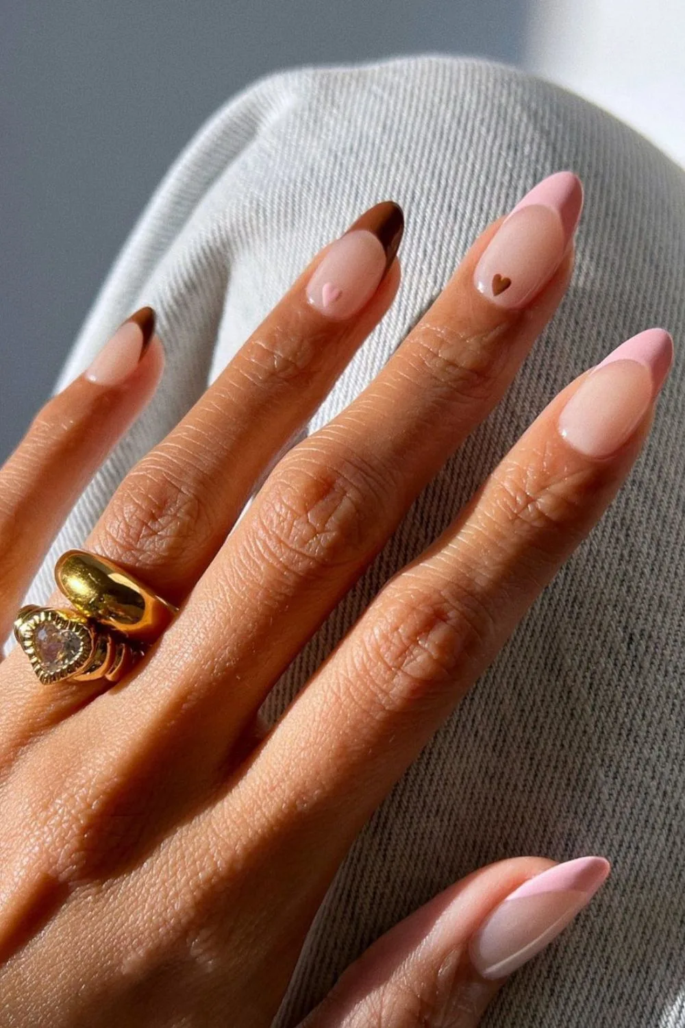 Brown and pink french tip nails