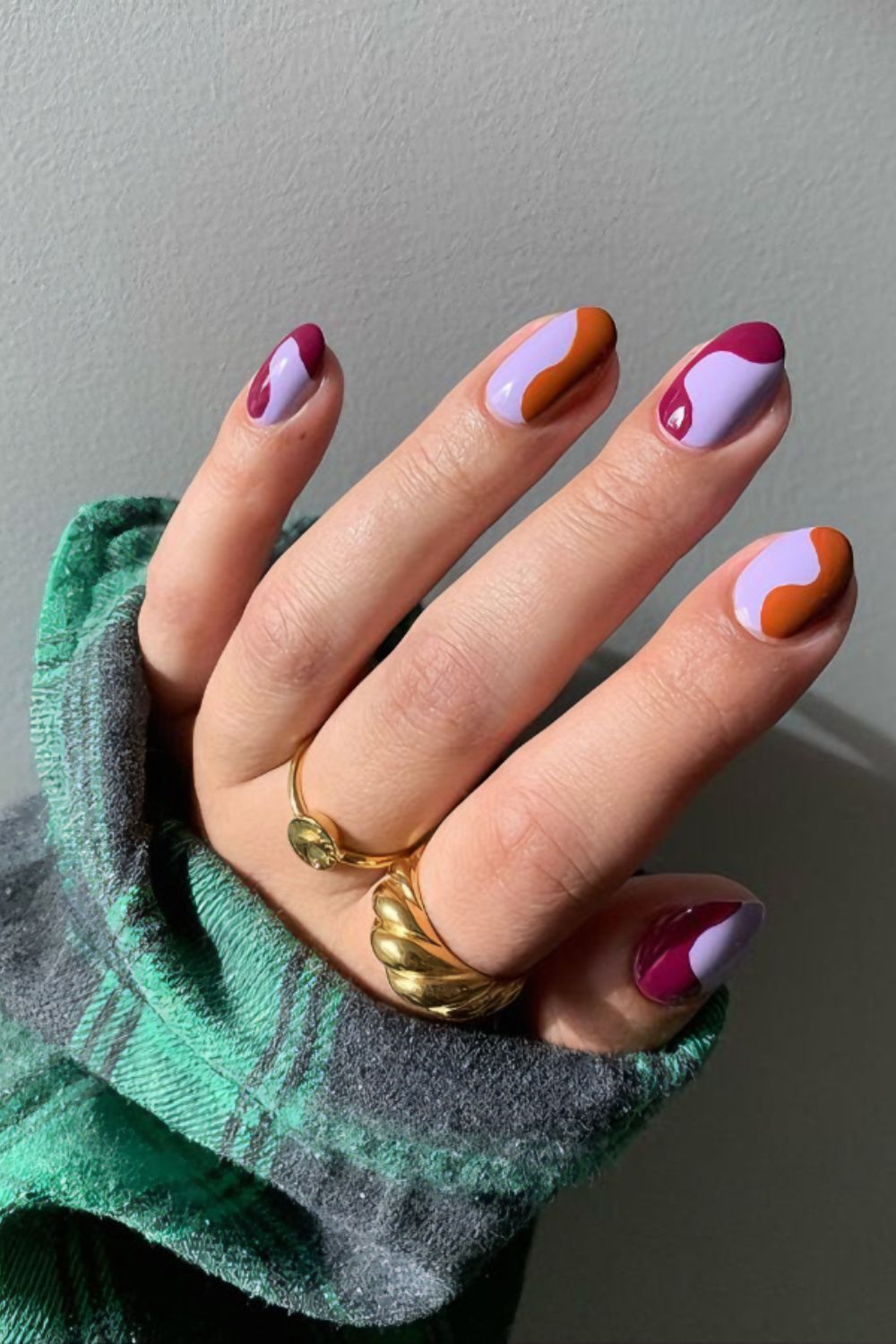 Brown and purple color block nails