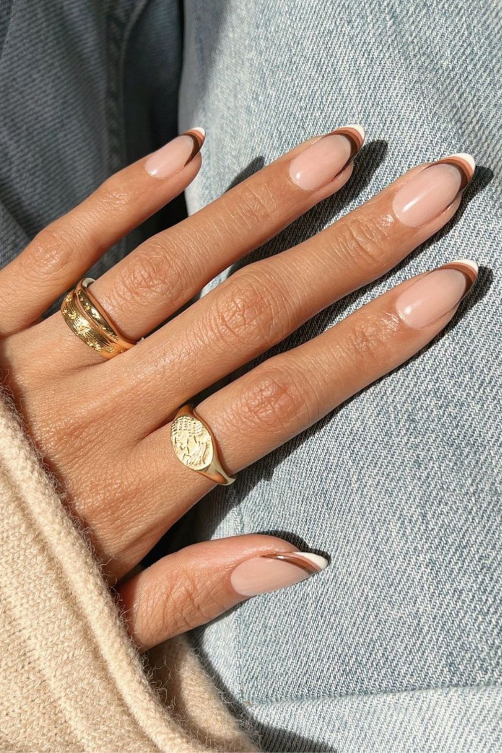 Brown to white French tip gradient nails