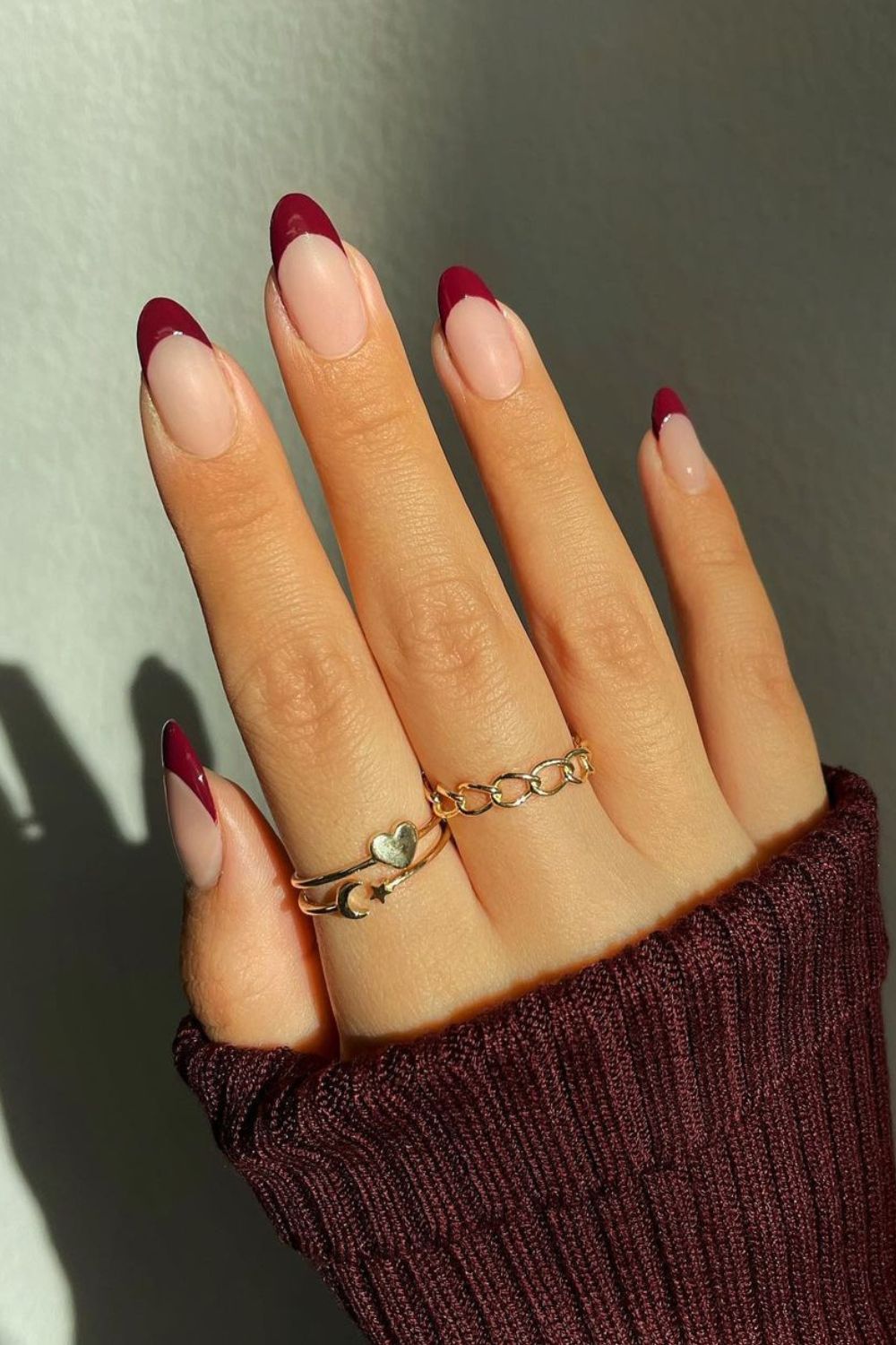 Burgundy french tip nails