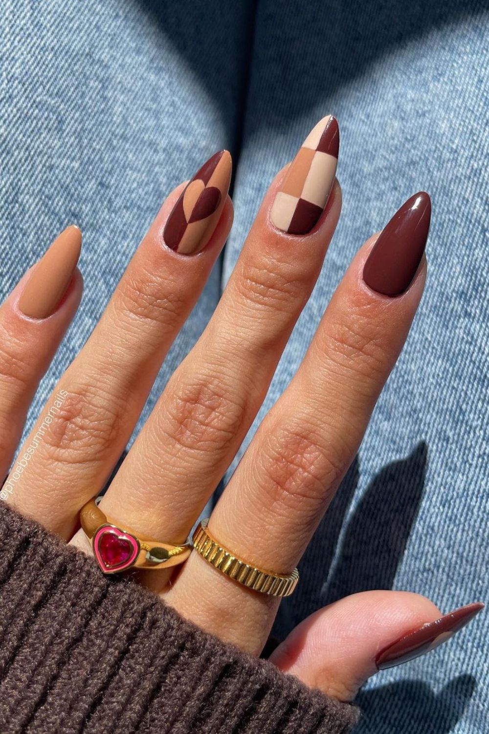 Checkerboard manicure in fall colors