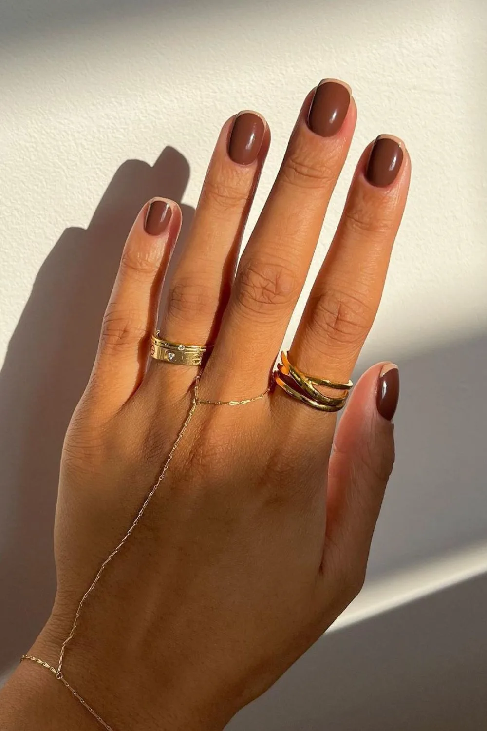 Chocolate brown nails with beige tips