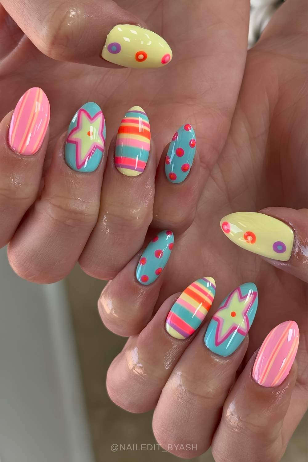 Colorful summer mani with mixed prints