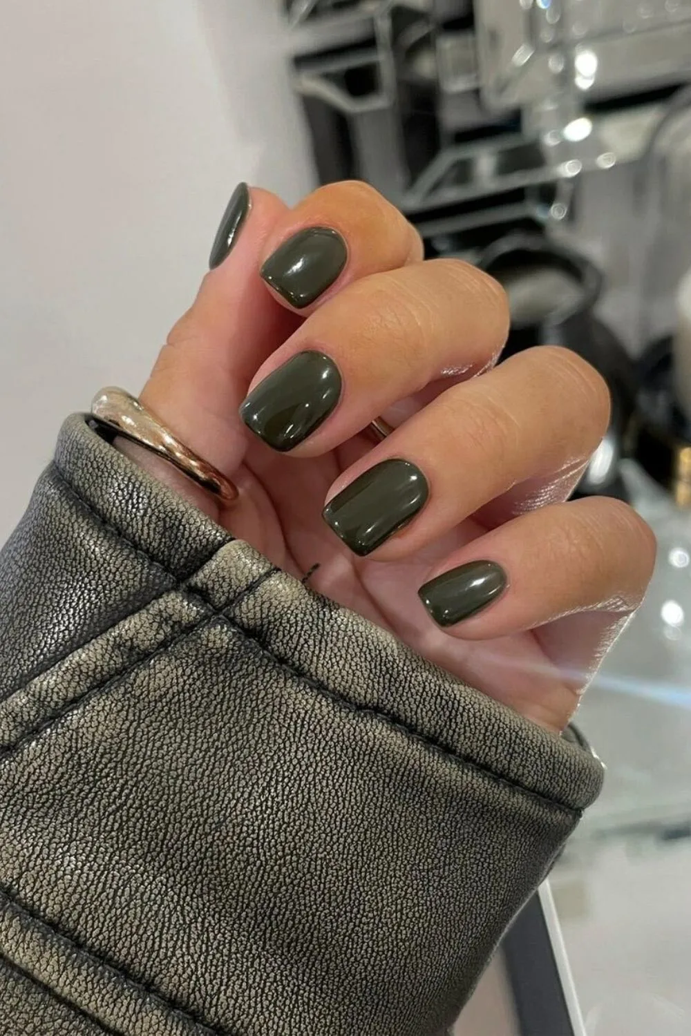 Dark olive green nails