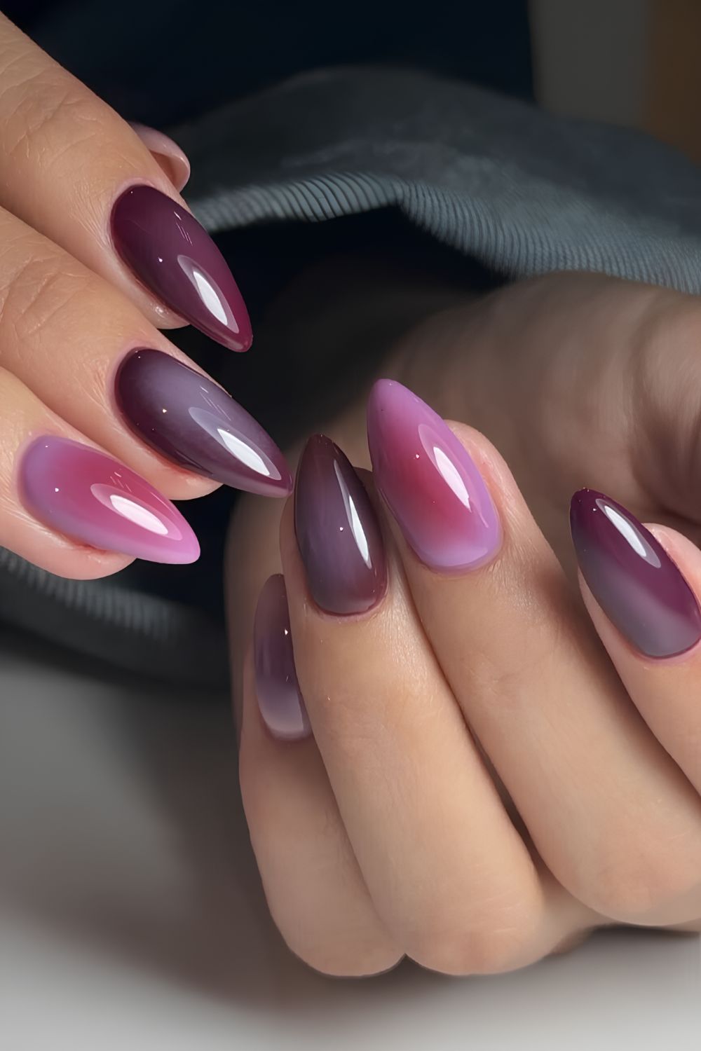 Dark purple and pink aura nails