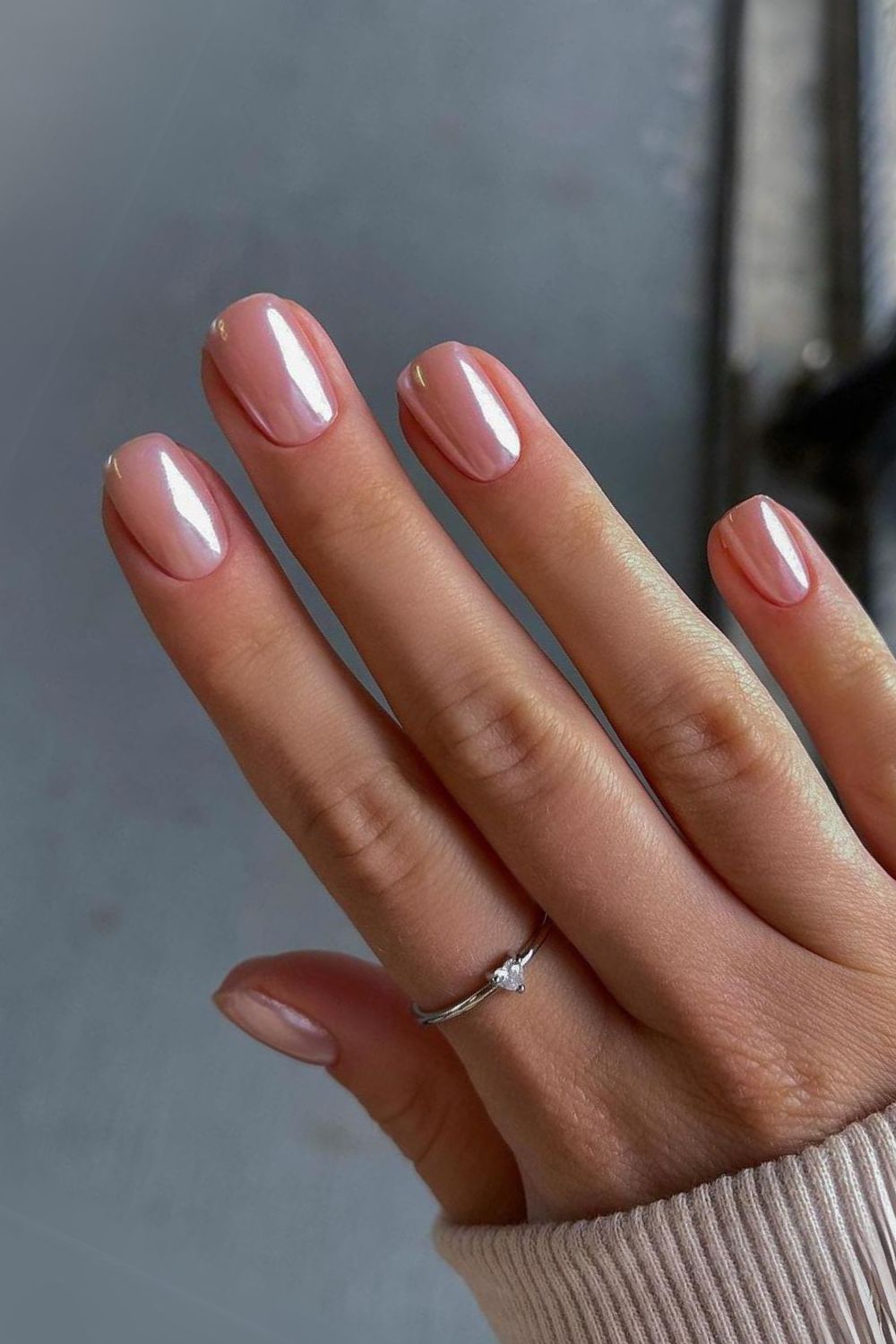 Elegant neutral chrome nails