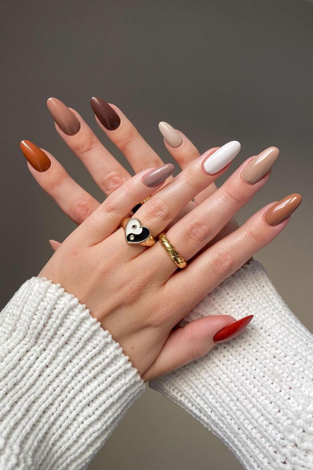 Elegant skittle nails in fall colors