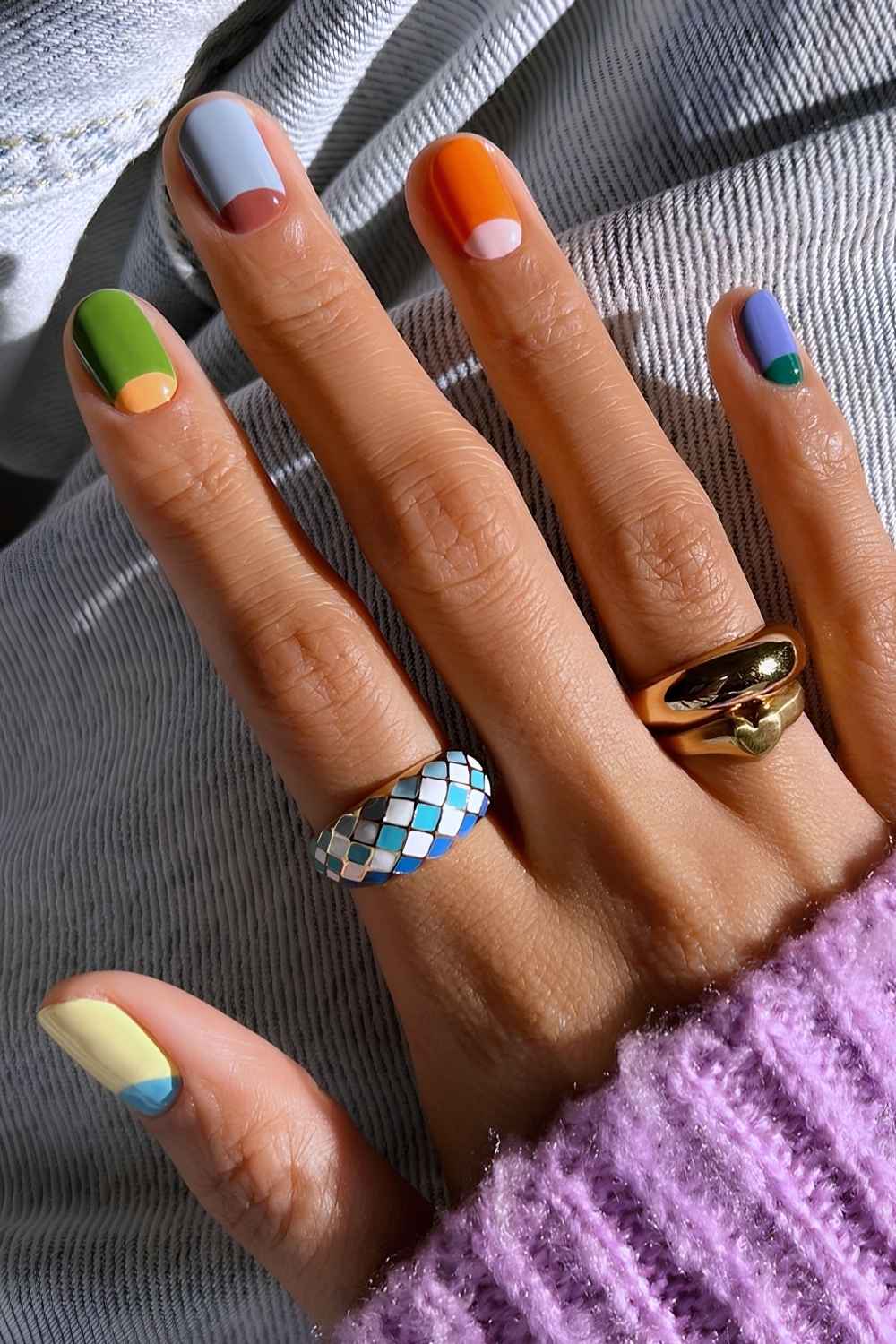 Fal skittle nails with half moon accents